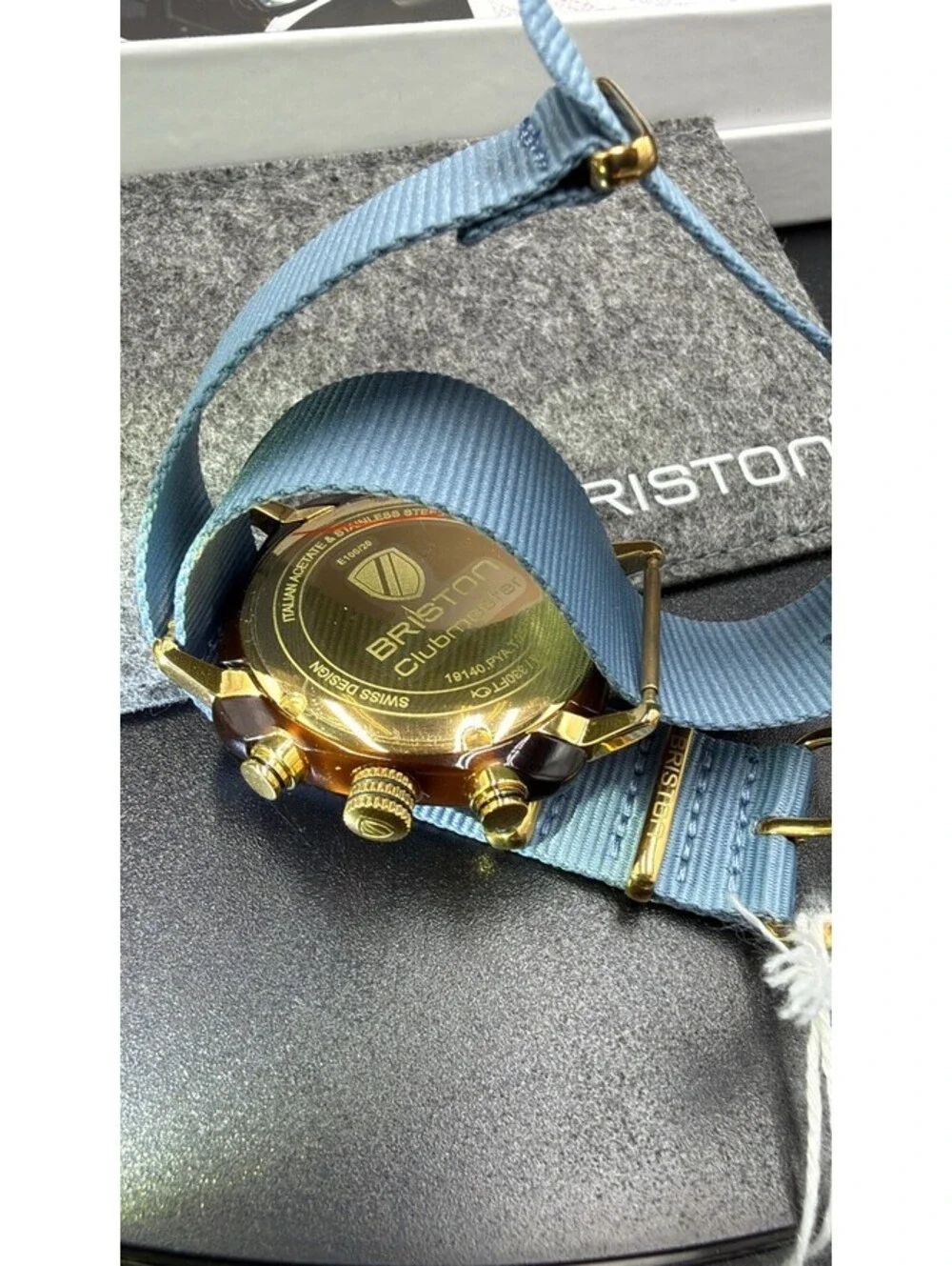 Briston Clubmaster Chronograph Tortoise Acetate + Blue Strap